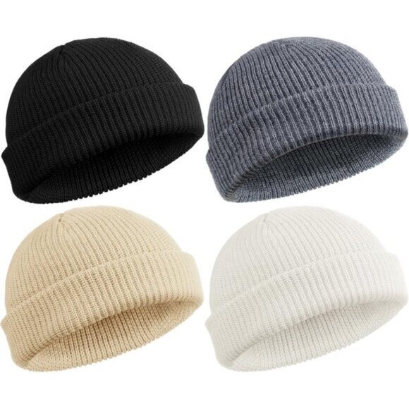 ⚡Unisex Black, Dark Gray, White, Apricot 4 Pieces Watch Hat Fisherman Beanie - Picture 1 of 7